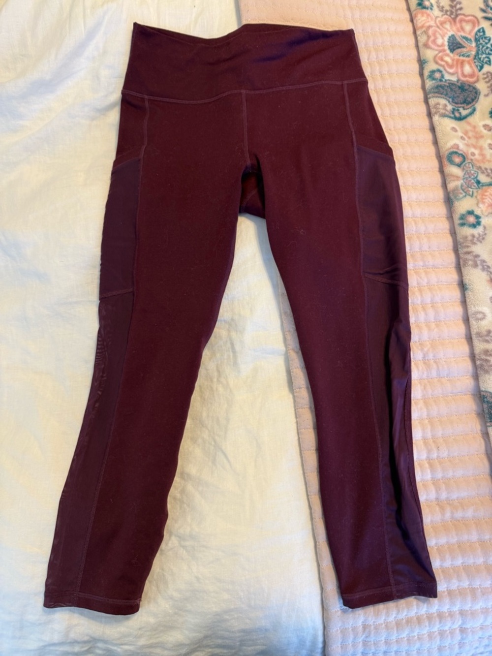 Fabletics Maroon High-Rise Leggings with Side Panels